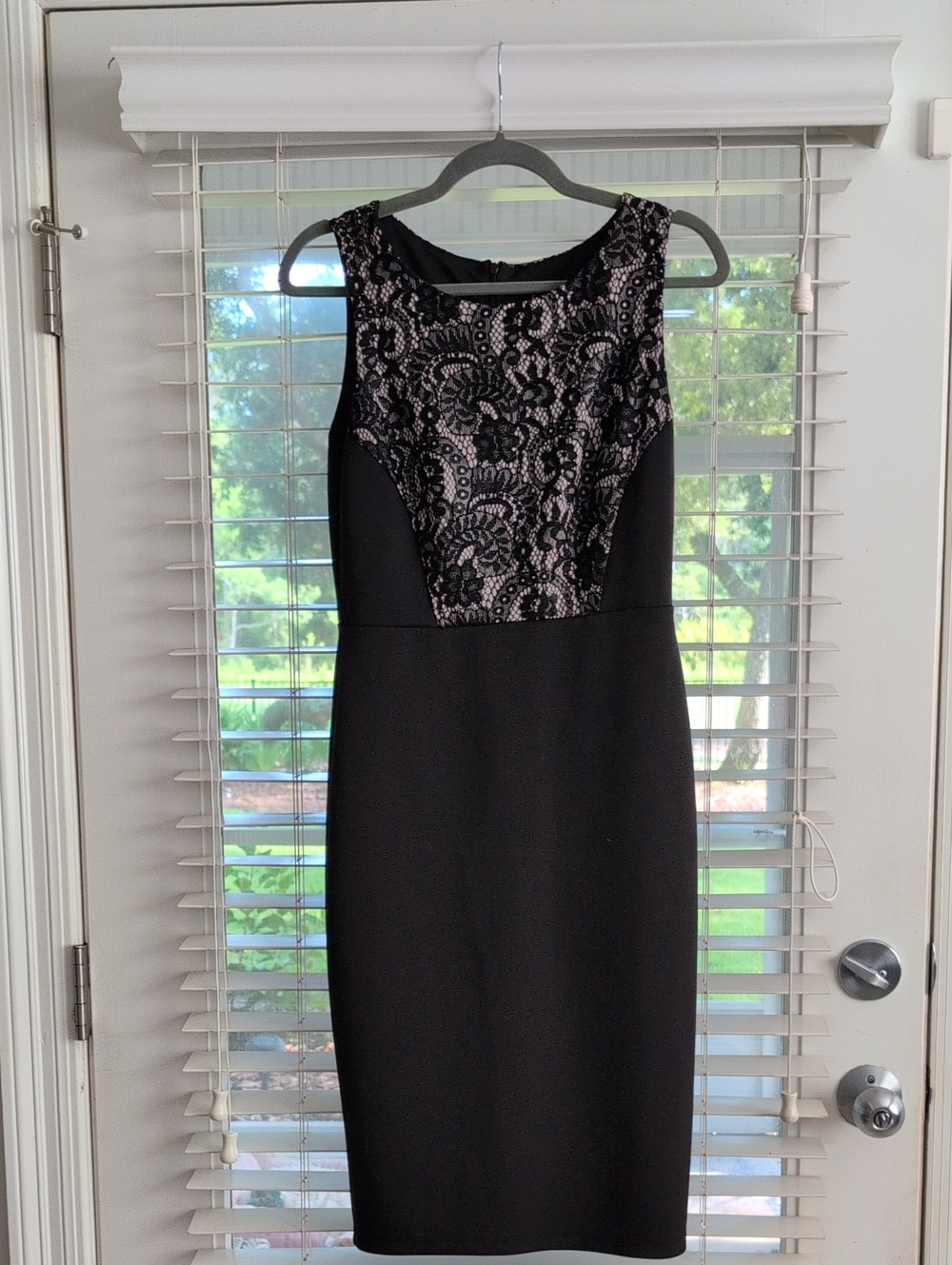 Enfocus Studio Black Lace-Overlay Midi Sheath Dress